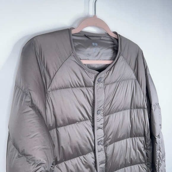 Uniqlo Recycled Down Jacket Gray Brown Quilted Puffer Unisex Size Medium - Picture 6 of 12
